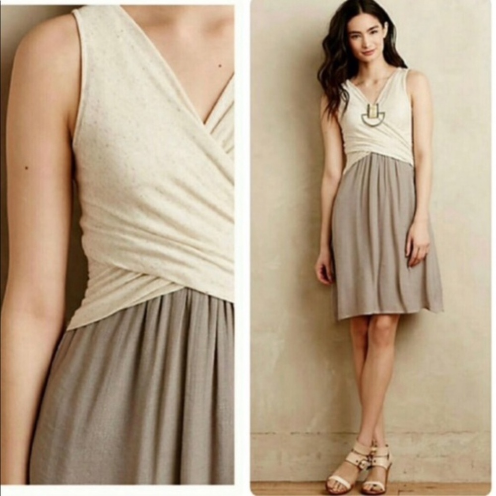 NWT Anthropologie Amadi Crosswrap Dress Neutral